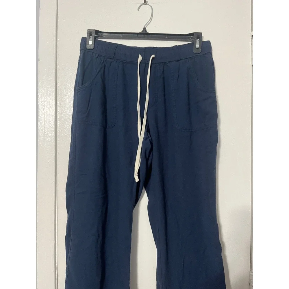 Rewash Navy Blue Rayon Linen Blend Drawstring Elastic Waist Casual Pants M